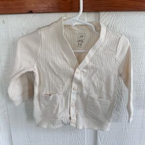 Baby Gap Cream Organic Cotton Ribbed Gender Neutral Button-Up Kids Cardigan